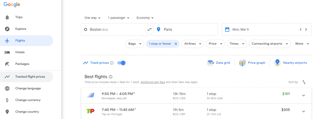 Google one cheap way flights