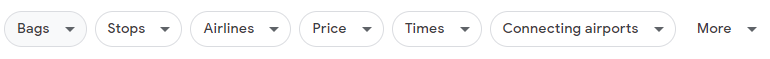 All the filters available on Google Flights used to filter your flight search results