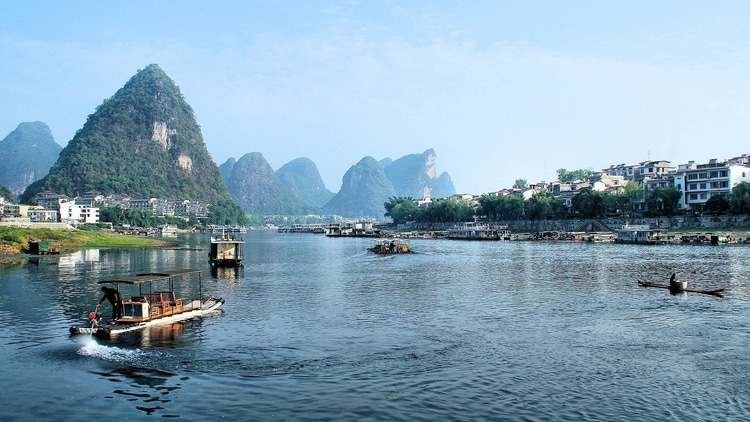 The Li River which is a top attraction for travelers in Guilin China