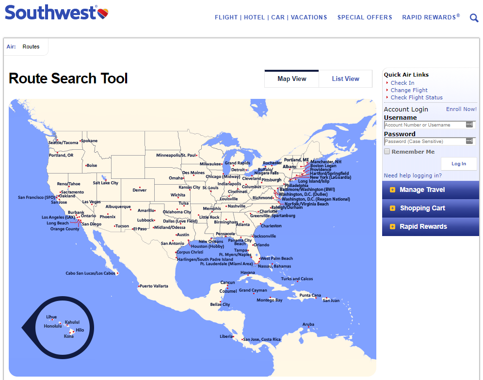 southwest airlines route map 2022