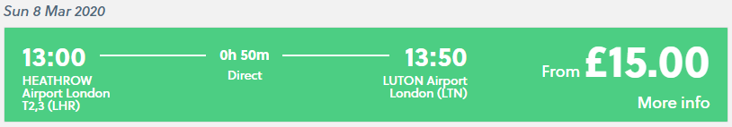 The price for a National Express shuttle bus from Heathrow to Luton airport