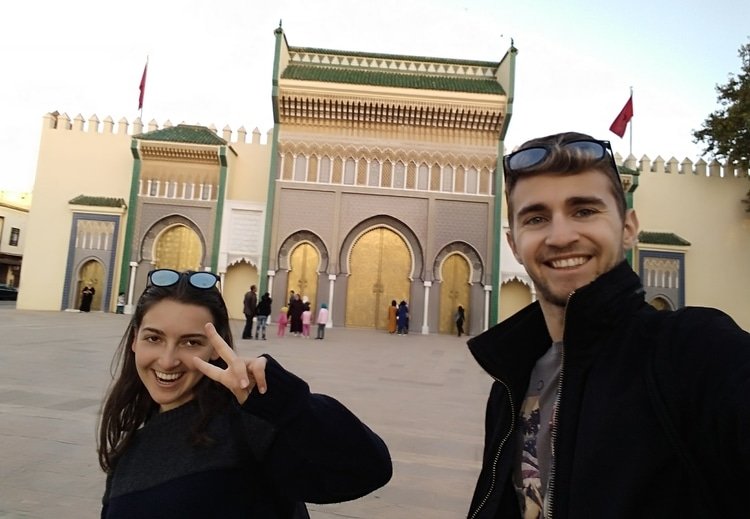 Sebastian from Travel Done Simple and a hostel friend visiting the city of Fez in Morocco